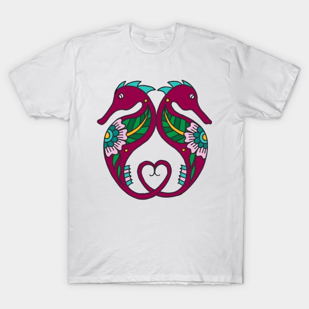 Seahorses with Heart Tail T-Shirt by HLeslie Design